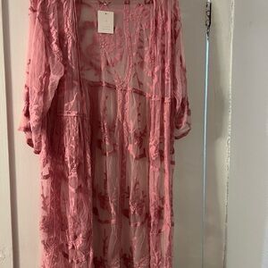 LC Lauren Conrad Dusty Rose Sheer Embroidered Kimono